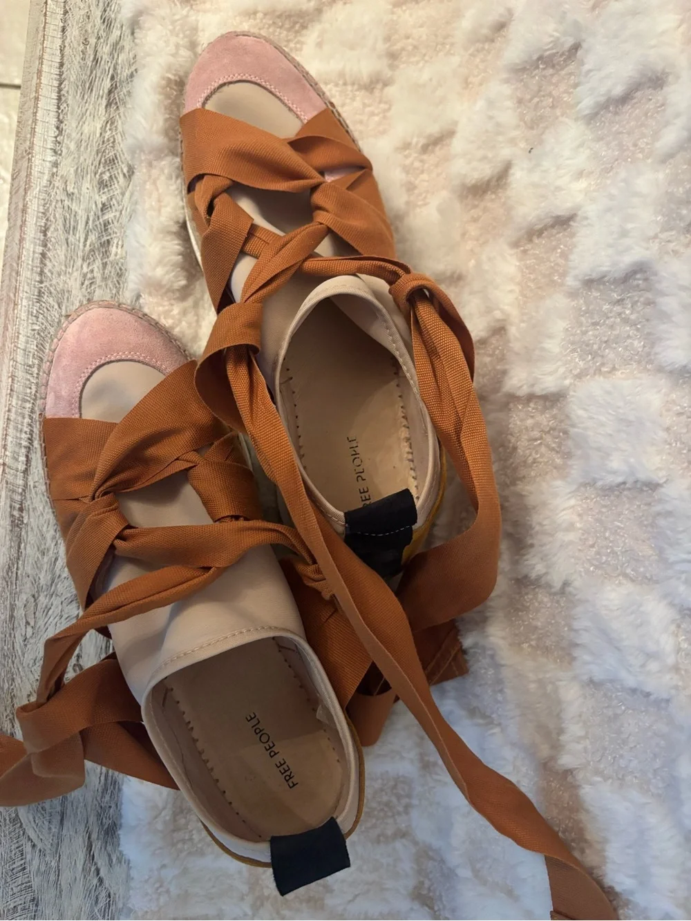 Free People Chapmin Espadrille Bow Slip-On Platform Sneakers in Rust and Blush